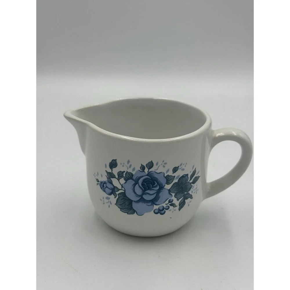 Corelle Jays Imports Velvet Rose Creamer White with Blue Roses Floral Coffee Tea